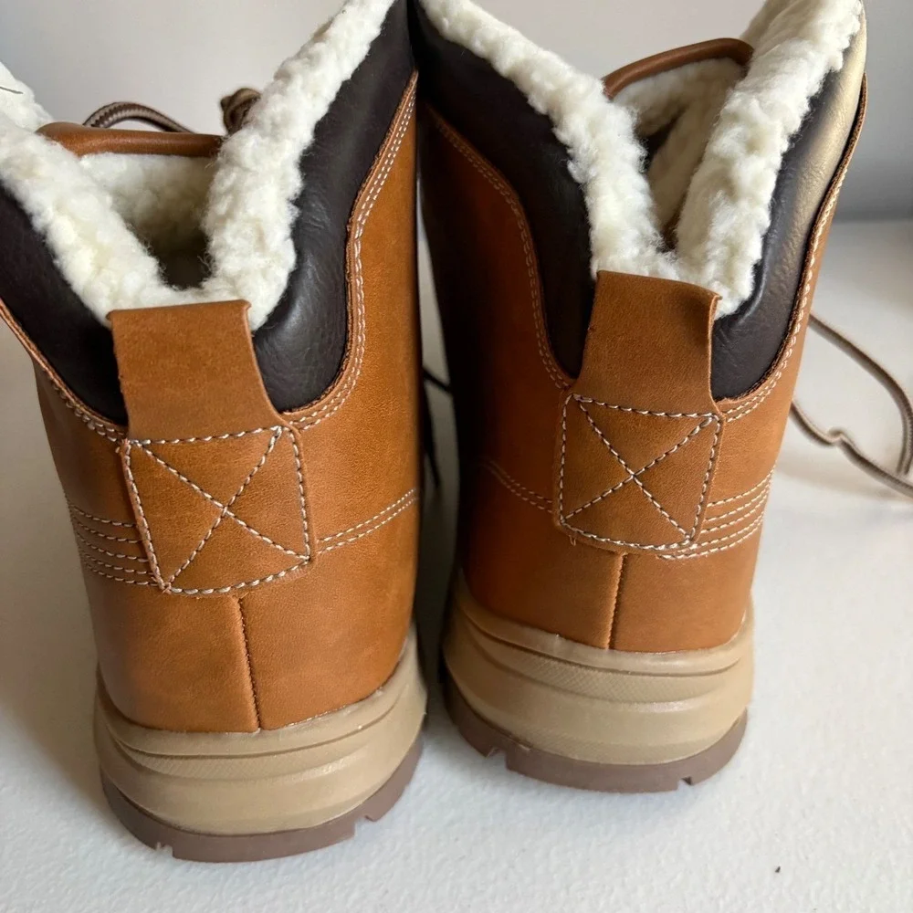 ANEFUN Mens Brown Snow Winter Boots Lace Up Fur‎ Lined Size 11